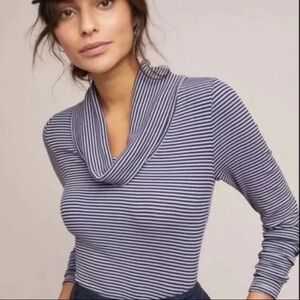 Anthropologie Pure+Good Purple Soft Striped Cowl Neck Top Size M